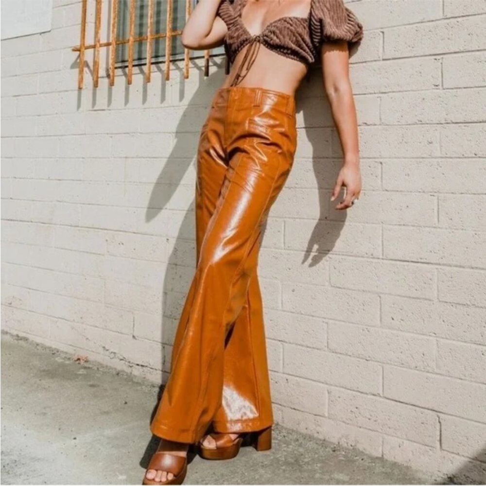 Free People Star Crossed Lovers Faux Leather Straight Pants Brown Size 8
